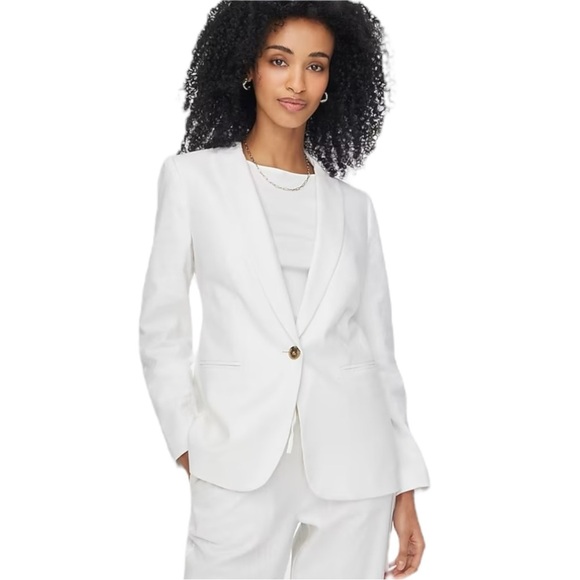 J Crew Factory White Linen One Button Blazer Womens Size 8 Petite - Picture 1 of 10